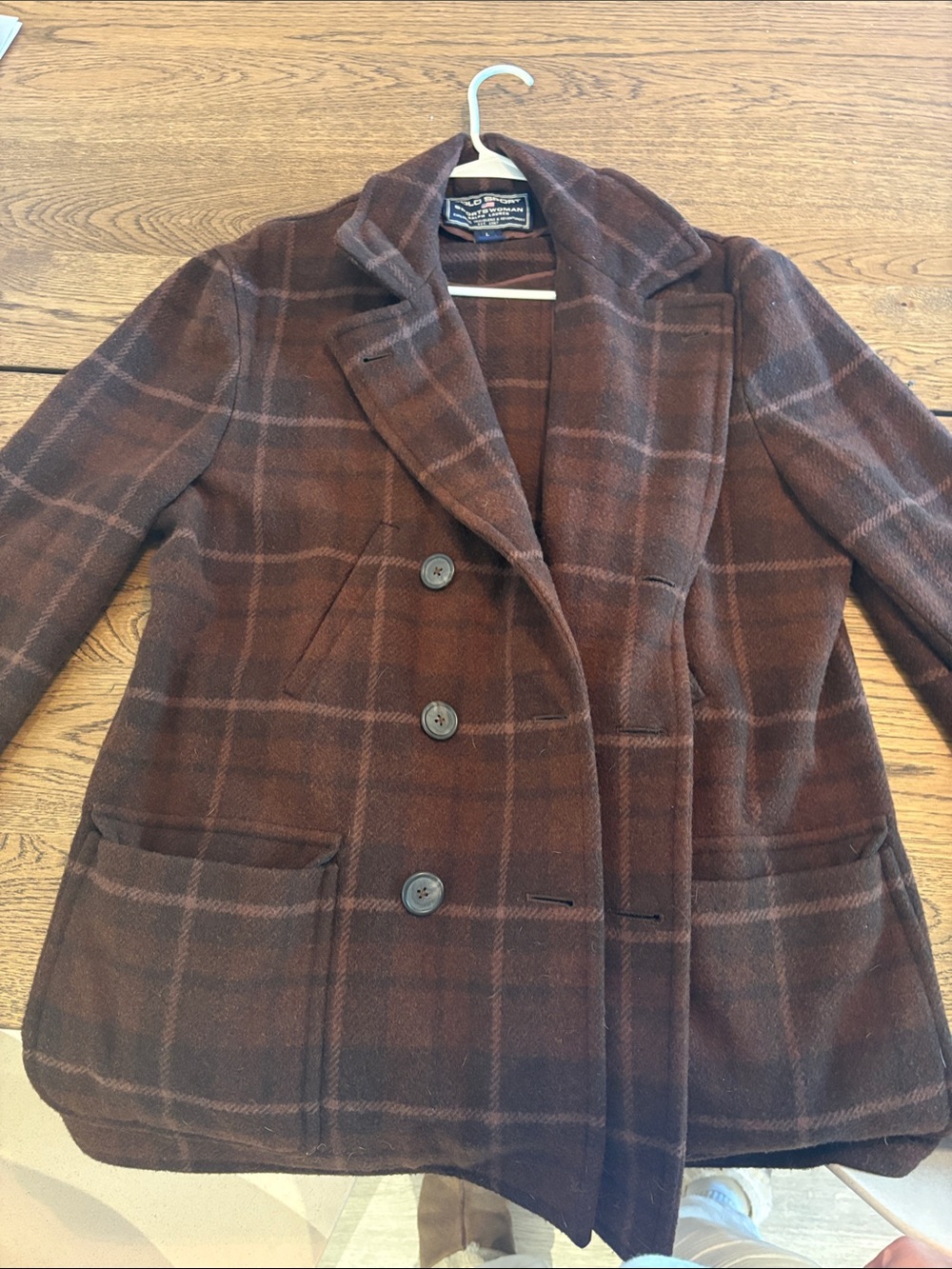 Ralph Lauren Brown Plaid Wool Peacoat